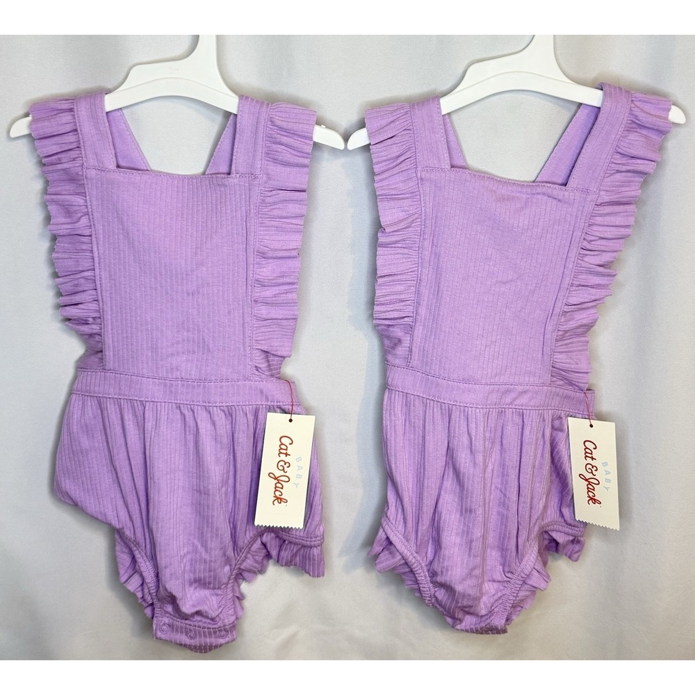 Cat & Jack Baby Girl Romper 18M Purple Ribbed Ruffle Sleeveless NWT One Piece